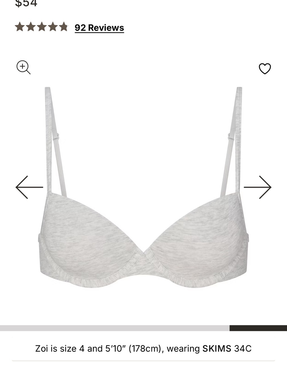 SKIMS Light Heather Gray Everyday Lightly Lined Bra 36C